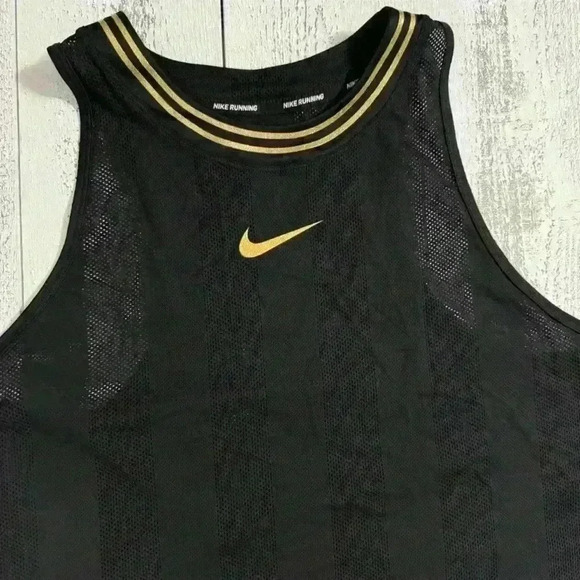 EUC Nike Dri Fit Activewear Tank Top L Black Mesh Nylon Swoosh Logo Round Hem - Picture 5 of 8